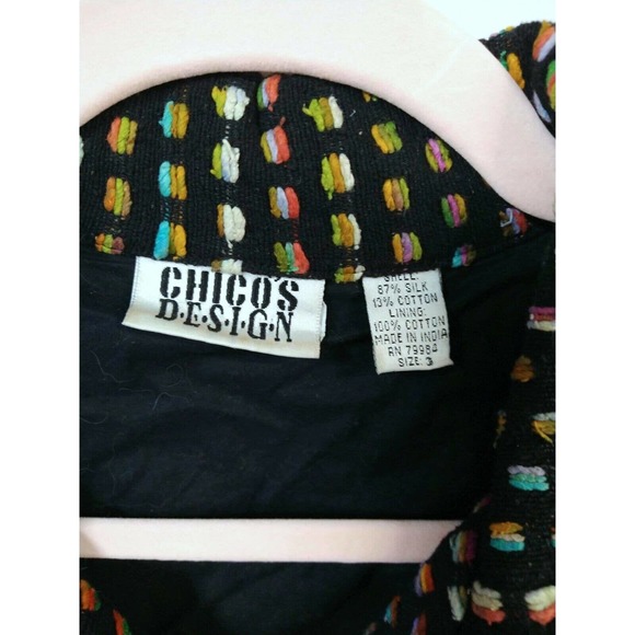 VTG Chico's WM 3 Jacket Colorful Silk Blend Long Sleeve Button Closure Collar - Picture 2 of 4